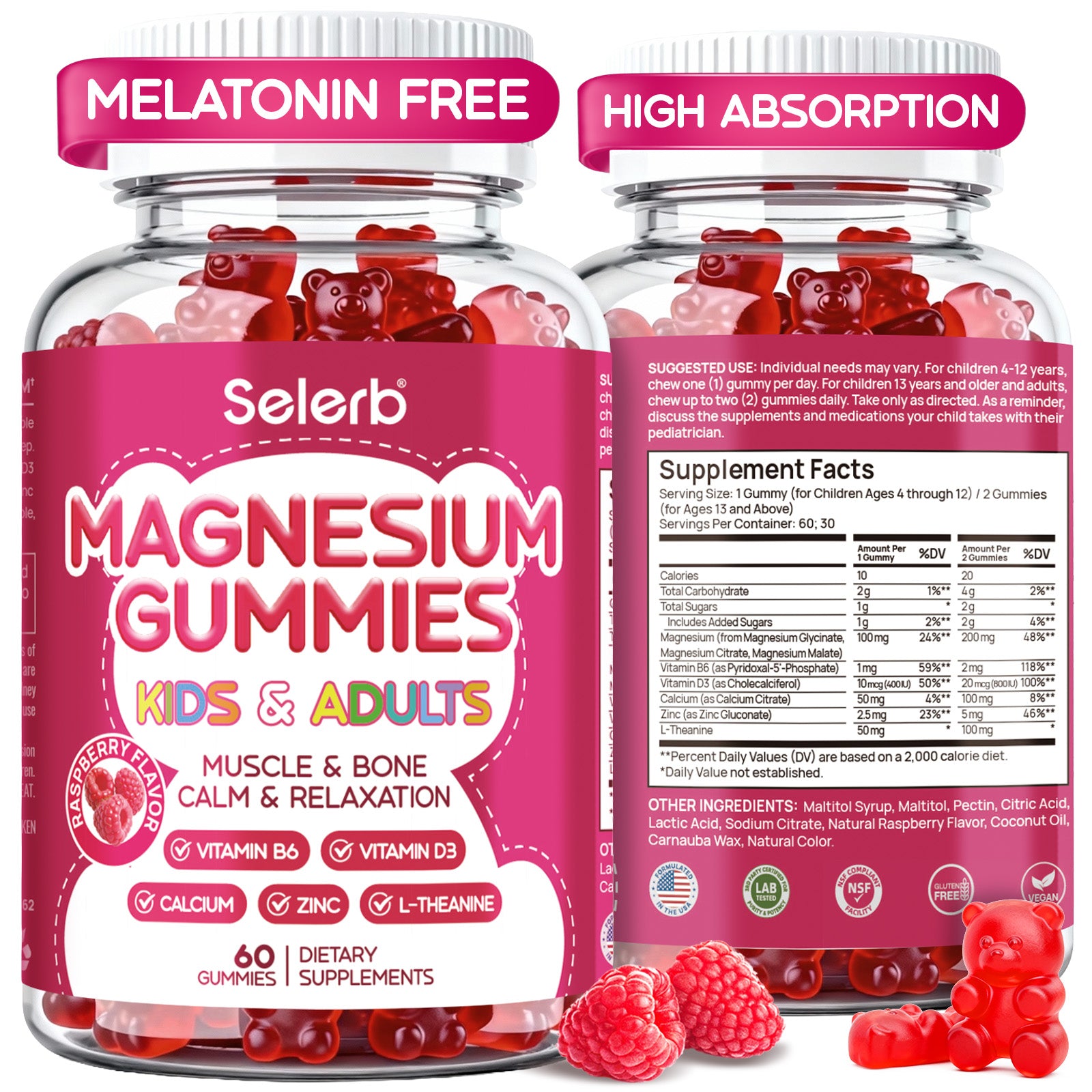 Selerb Magnesium Gummies for Kids & Adults  - 60 Gummies