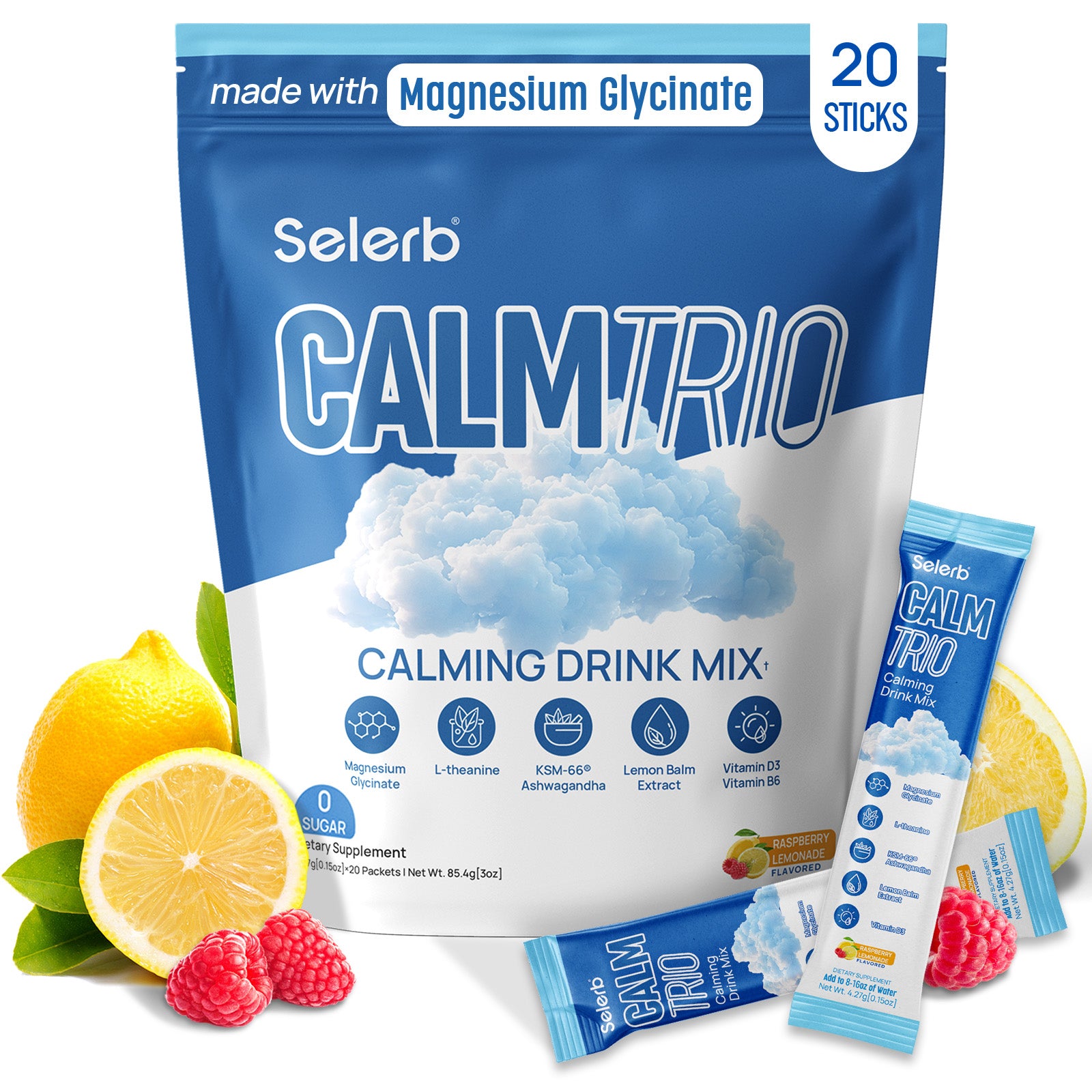 Mezcla de bebida de magnesio Selerb CalmTrio - 20 sobres 