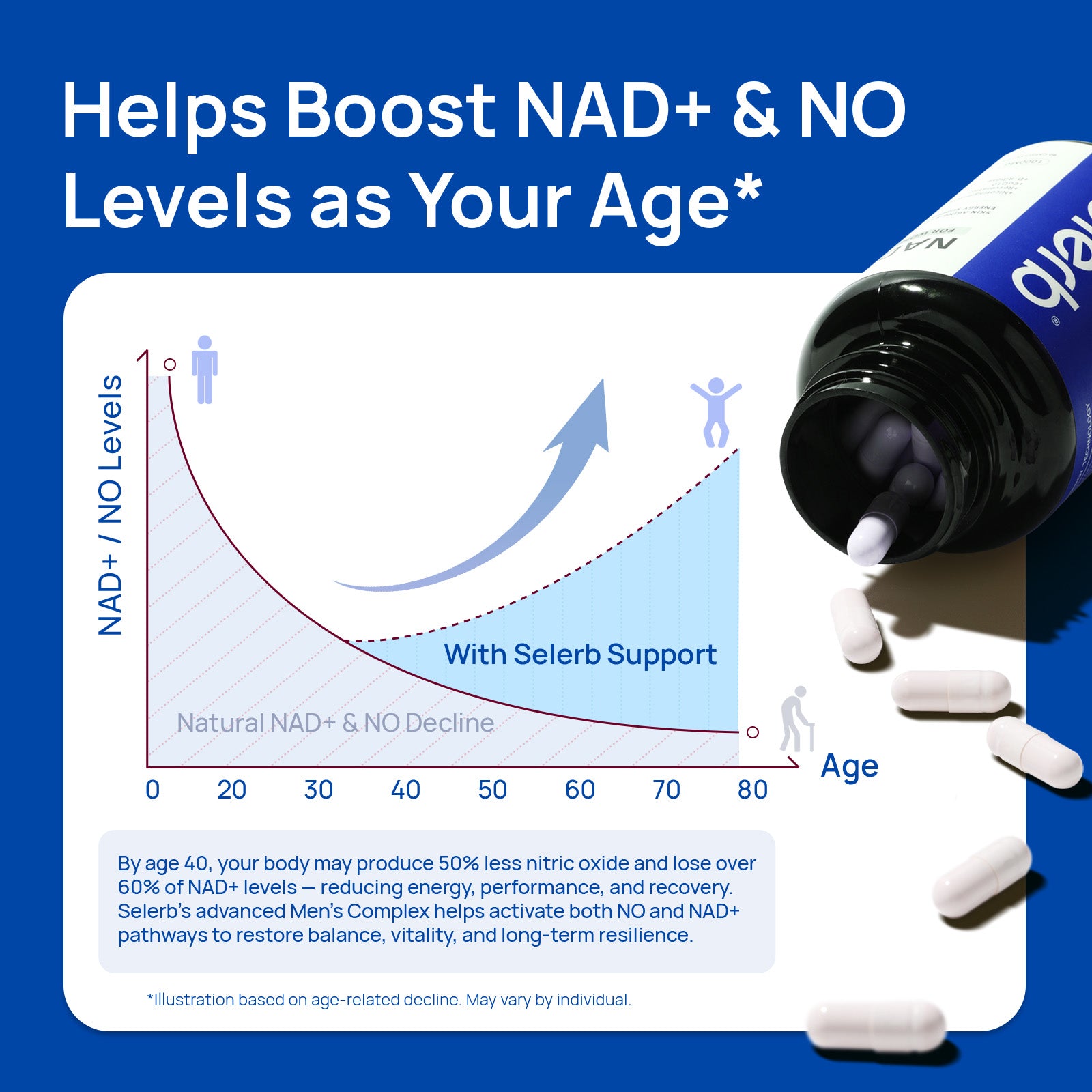 Selerb NAD+ Supplement for Men - 60 Capsules