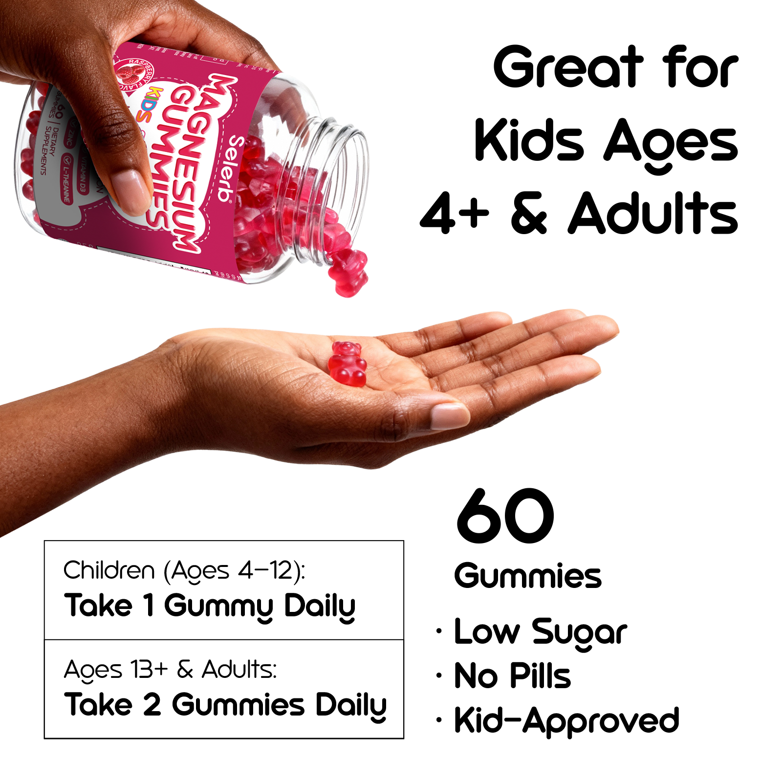 Selerb Magnesium Gummies for Kids & Adults  - 60 Gummies